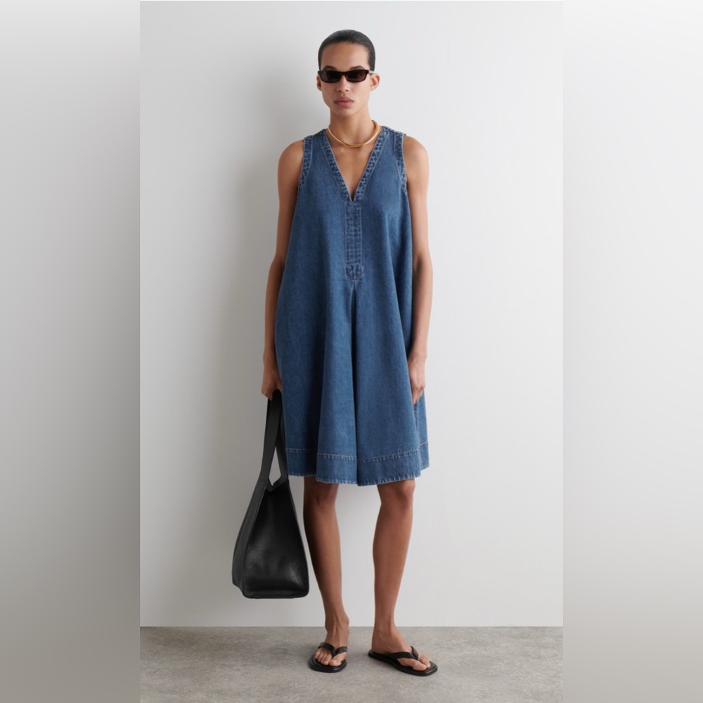 Blue Denim Sleeveless A-Line Mini Dress